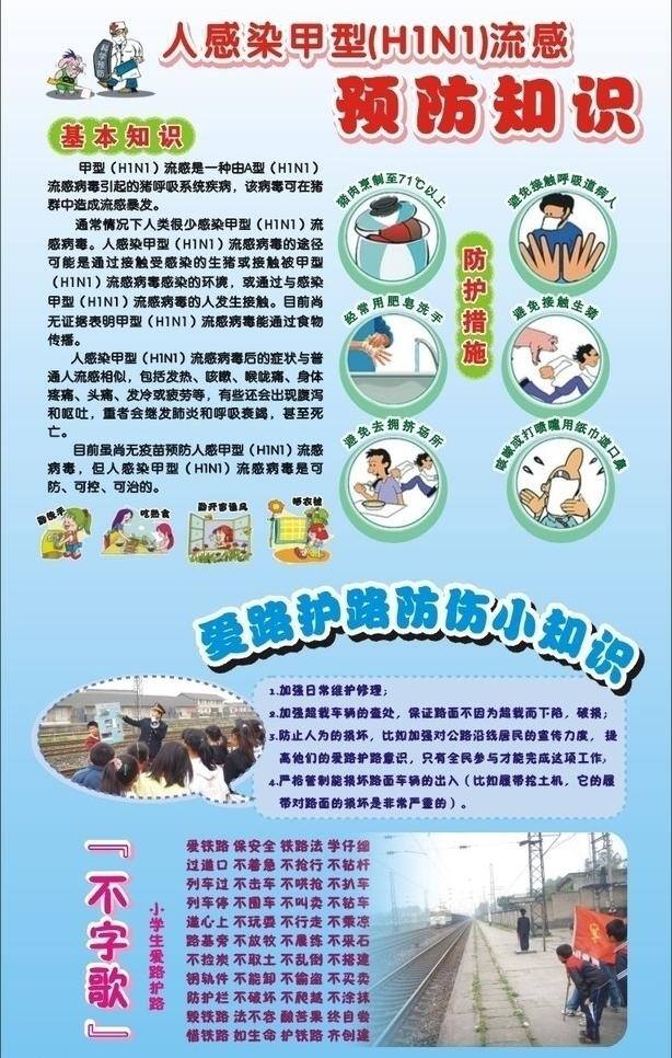 安全免费下载 安全 流感预防 卫生 小知识 展板模板 h1n1流感 防路 护路 矢量 其他展板设计
