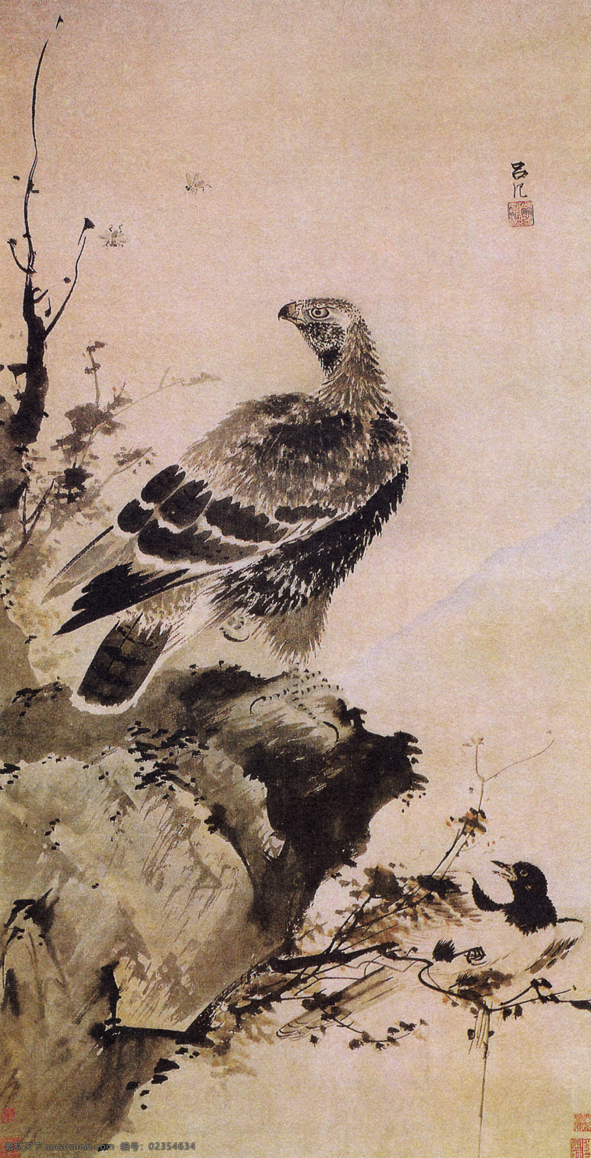 明吕纪鹰鹊图 传统 大师 花鸟画 绘画 绘画书法 名画 名家 名人 明清 人物画 山水画 书法 海外遗珍 中国 明四家 文化艺术 字画 印章