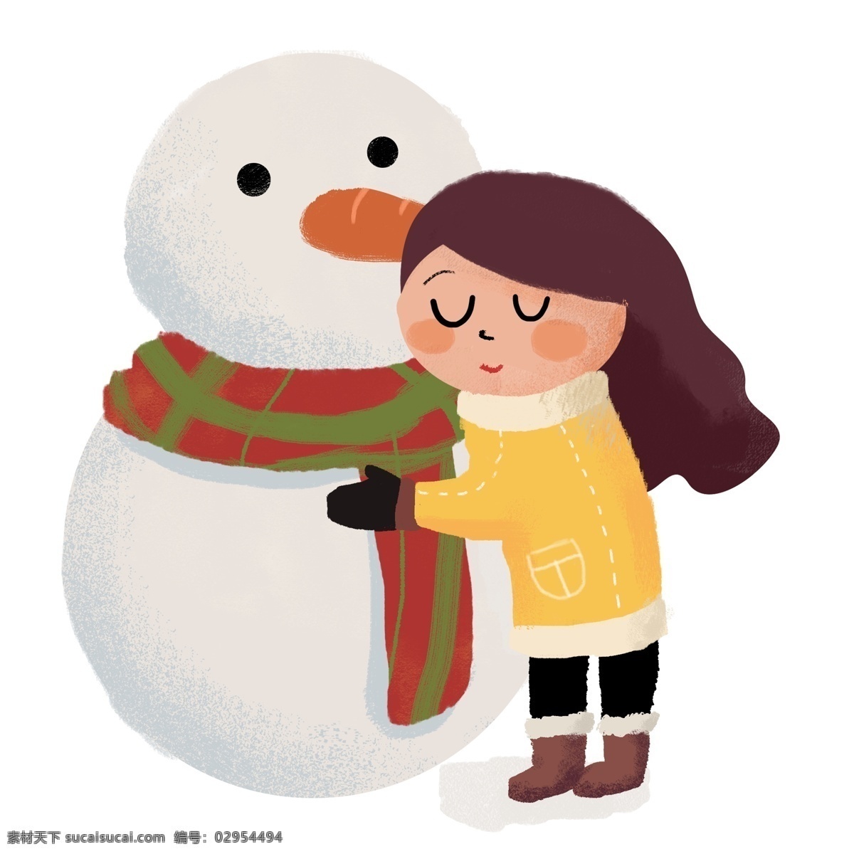 可爱 抱 雪人 小女孩 商用 元素 复古 女孩 插画 冬季 手绘