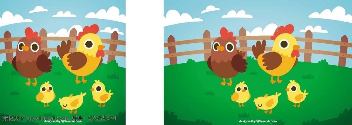 绿色 农场 母鸡 小鸡 插图 背景 绿色农场 母鸡和小鸡 插图背景