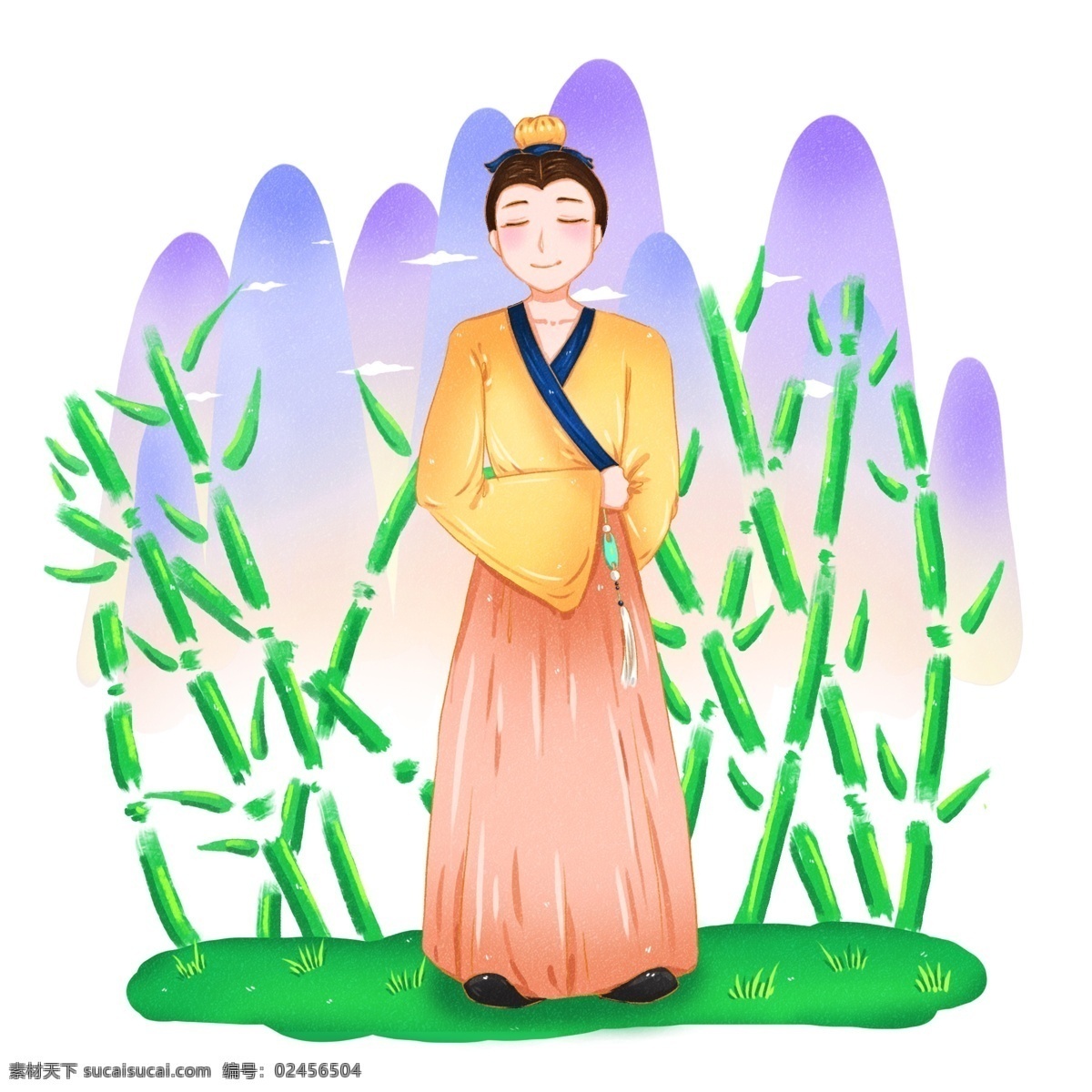 手绘 成语 胸有成竹 卡通 形象 原创 商用 元素 竹子 卡通形象 人物 自信 信心 能力 绿竹