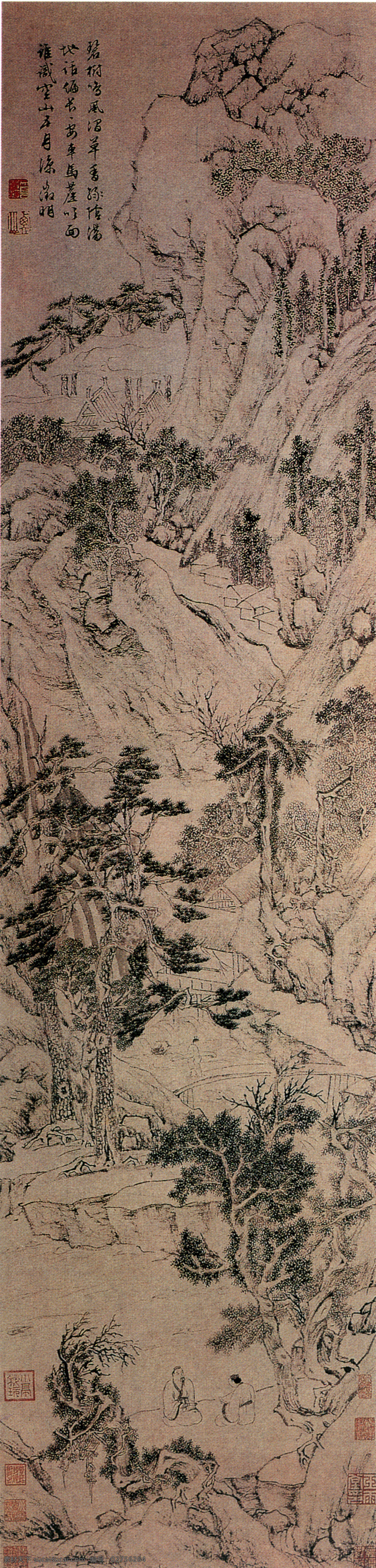 山水 名画 书画 绿荫 长话 图 古画 山水画 山水名画书画 书画真迹 中国水墨画 绿荫长话图 名家文徵明 文化艺术