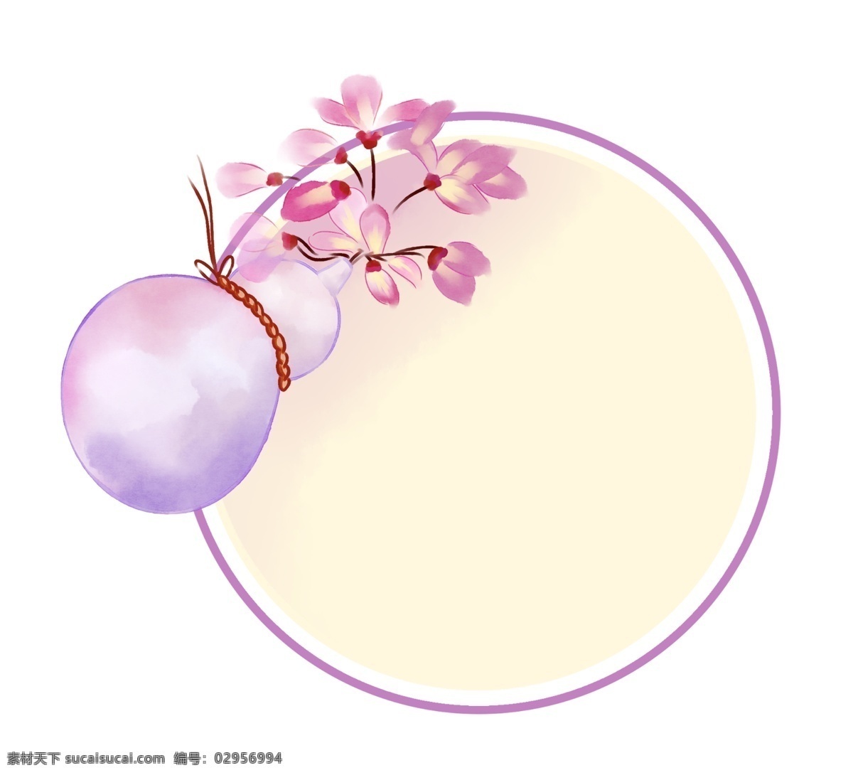 漂亮 花朵 文本 框 插画 粉色文本框 漂亮的的花朵 粉色花朵 葫芦里插花 粉色的葫芦