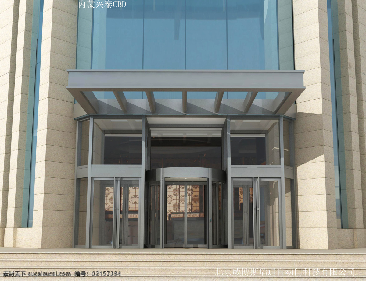 建筑 出入口 自动 效果图 建筑入口 门区 自动门 旋转门 3d设计