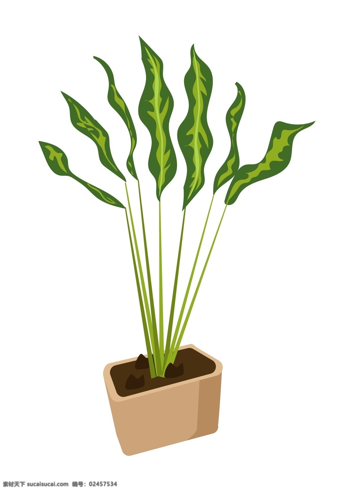 创意 绿色 盆栽 插画 创意盆栽插画 黄色的花盆 绿色的植物 卡通植物插画 绿色的茎秆 创意植物插画