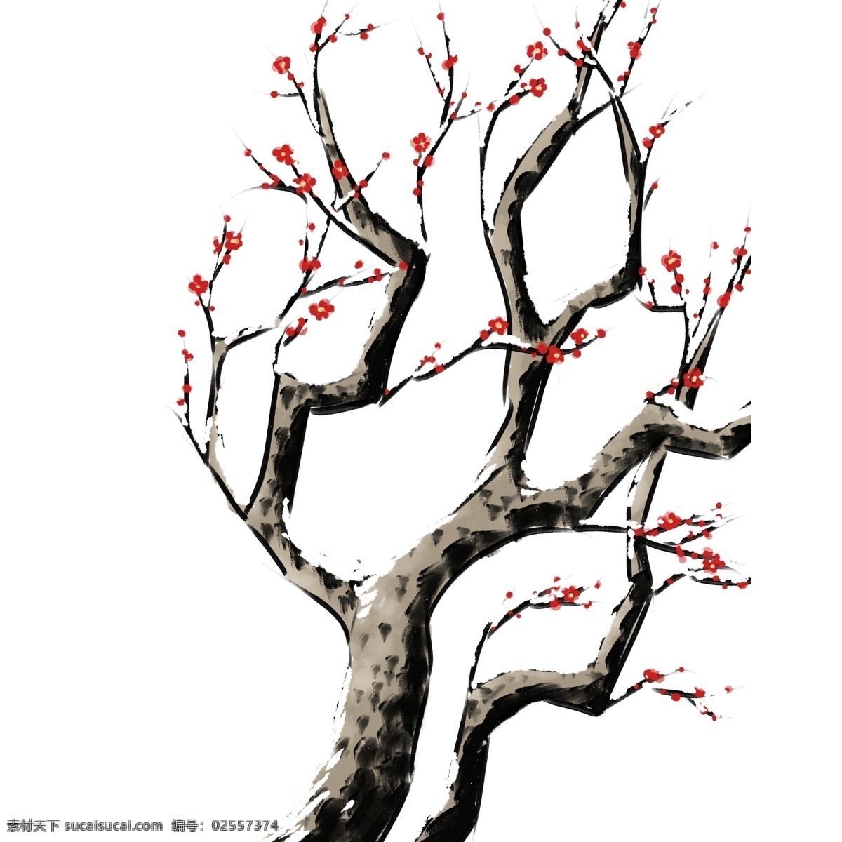 卡通 手绘 红 梅花 植物 花卉 唯美 中国风 冬季 古风 优美 梅花树 红梅