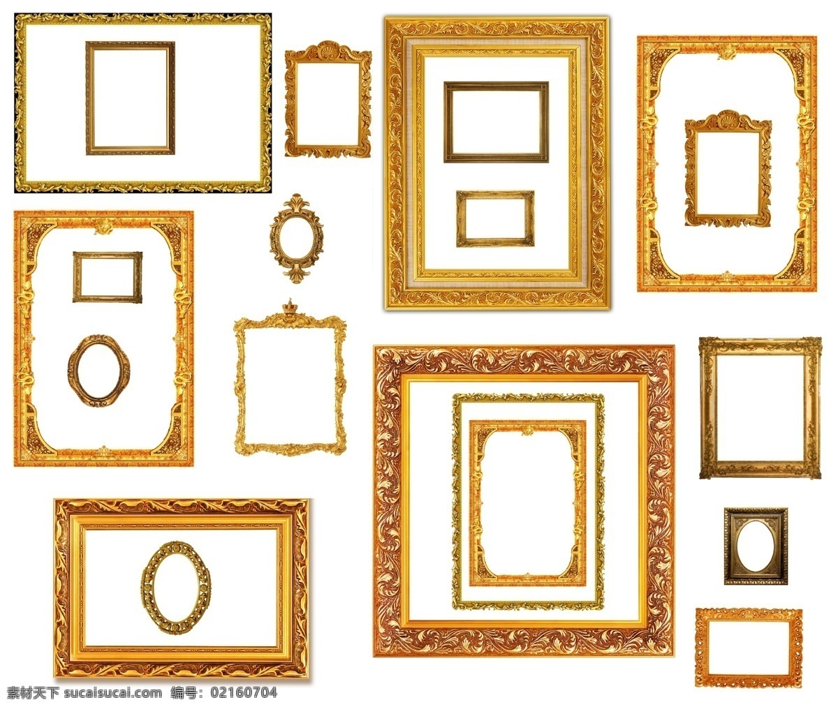 金色欧式相框 金色婚礼相框 金色圆形相框 金色方形相框 金色 精美相框 分层