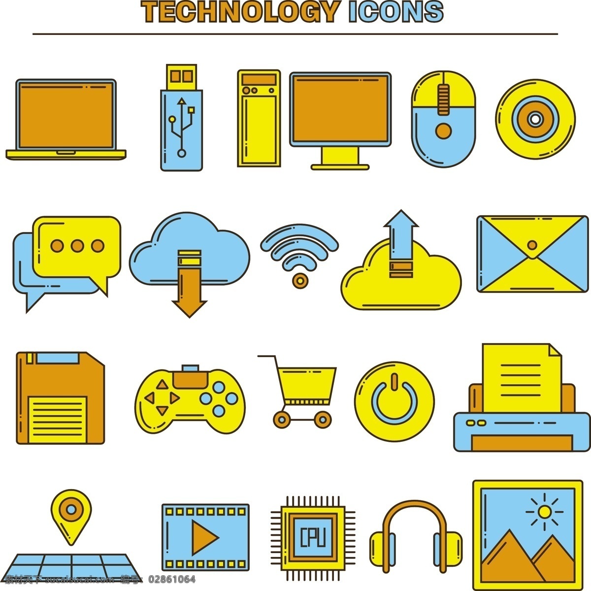 现代科技图标 现代科技 图标 现代 科技 手柄 鼠标 电脑 芯片 电路 耳机 u盘