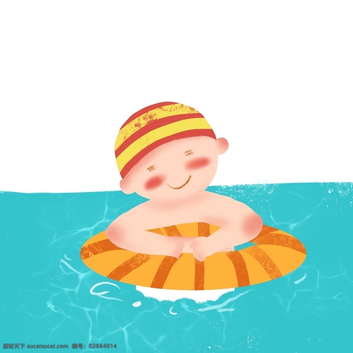 游泳的小男孩 游泳 海 游泳圈 夏天 卡通 小男孩