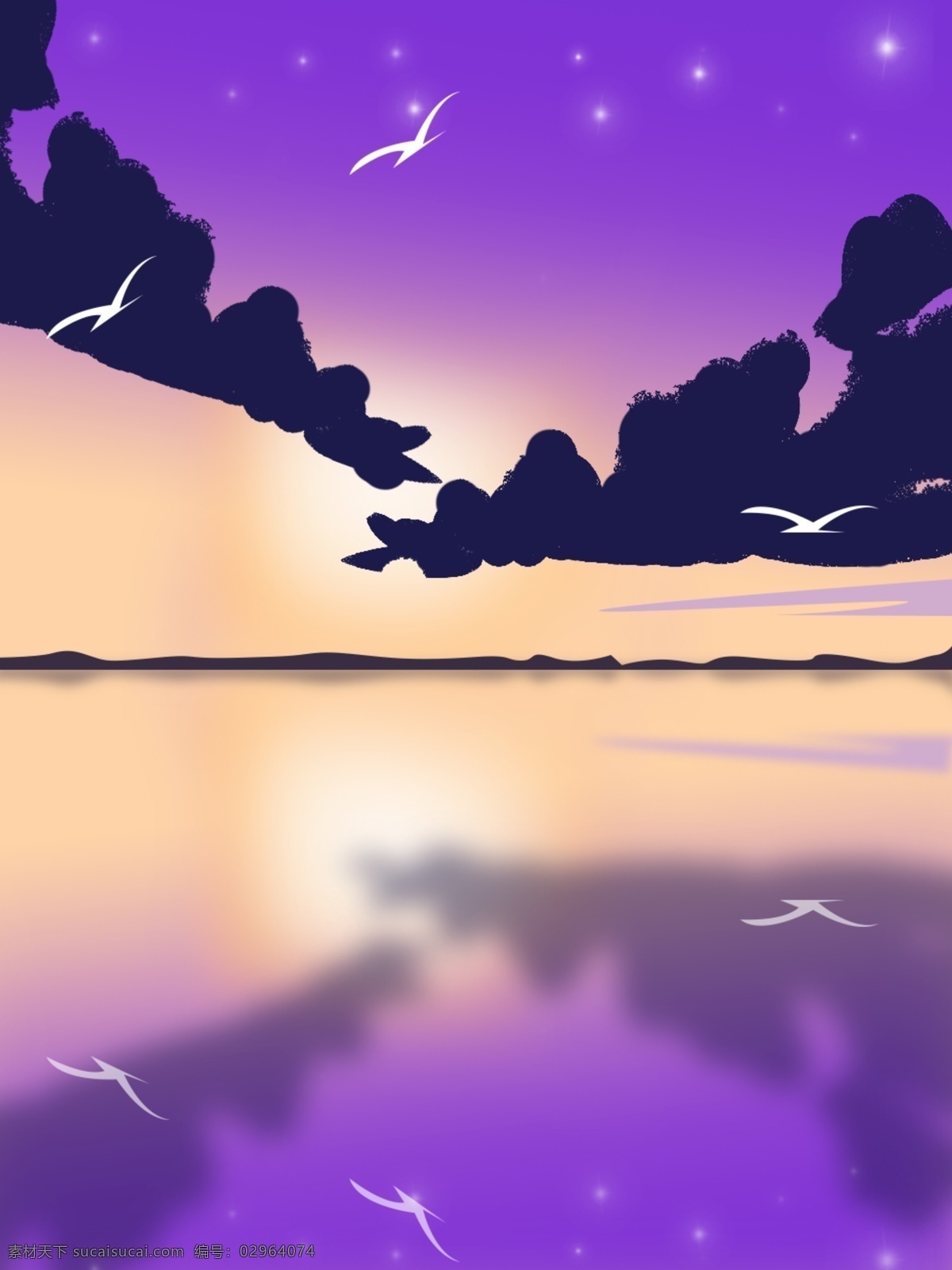 纯 原创 海上 晴空 背景 云影 海岸 海鸥 日光 黯淡星光
