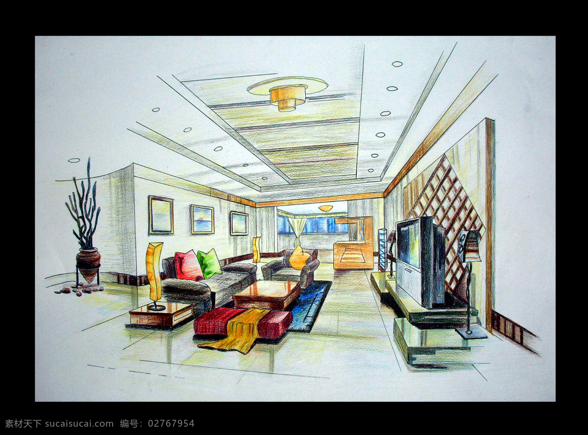 客厅 彩 铅 彩铅 绘画书法 室内设计 文化艺术 装修 客厅设计彩铅 家居装饰素材