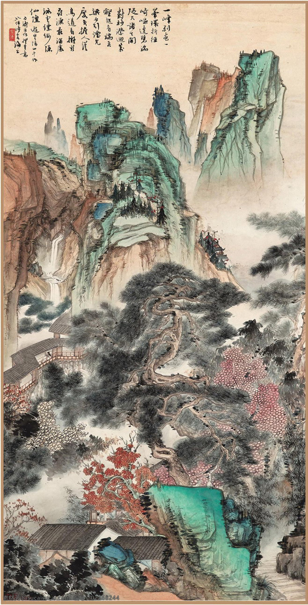 石涛青绿山水 胡也佛 近现代 山水画 精选 近代绘画 国画 古画 书画 文化艺术 绘画书法 设计图库