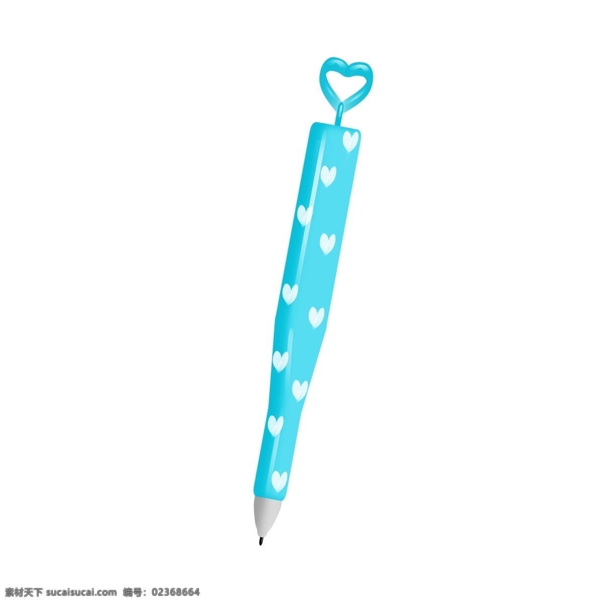 创意 圆珠笔 插图 创意的圆珠笔 学习的工具 蓝色的圆珠笔 蓝色的中性笔 文具 白色的心形