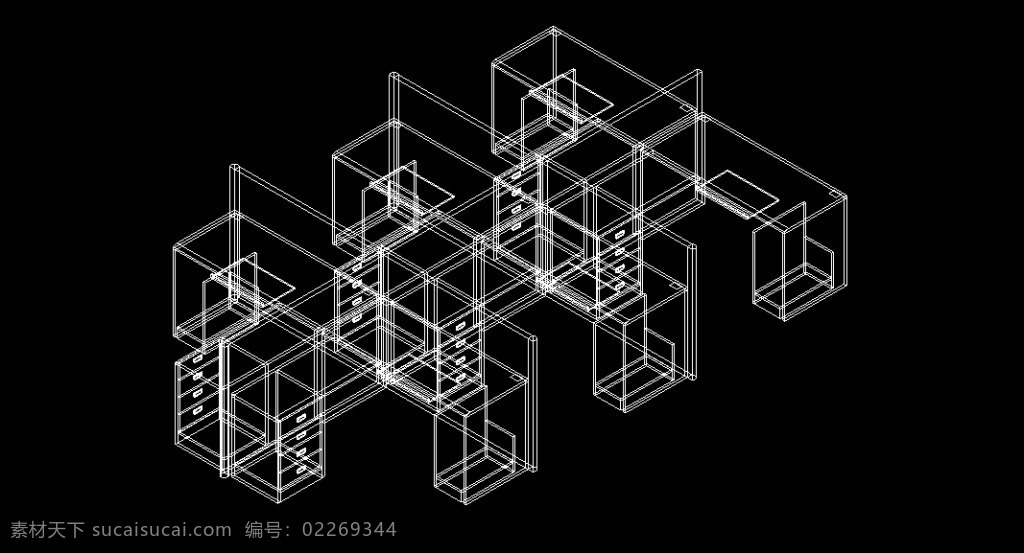 办公桌 组合 屏风 工作桌 办公室素材 cad素材 dwg 黑色 工作桌组合