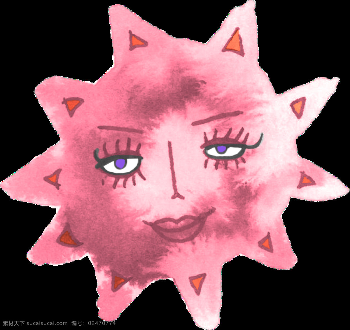 手绘太阳素材 手绘 粉色 人脸 太阳 矢量素材 设计素材