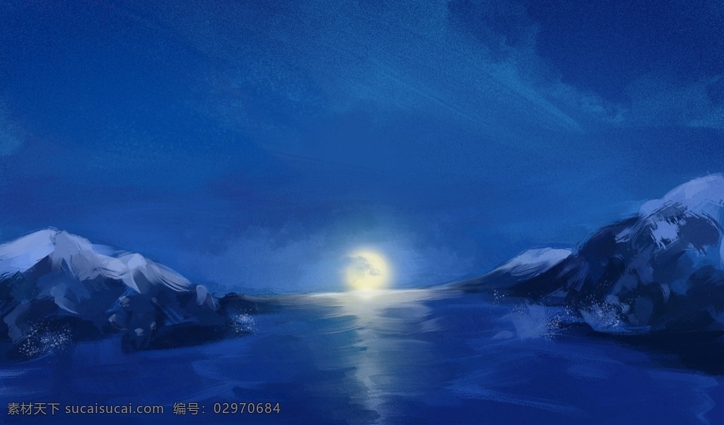 夜晚的海平面 数码绘 夜晚 海面 月光 风景 文化艺术 绘画书法