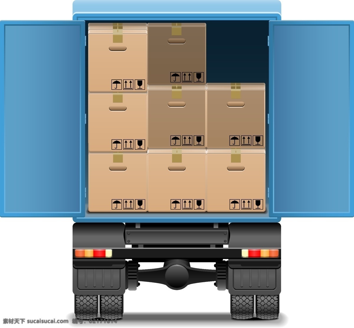 实物 蓝色 货车 包裹 元素 运输 快递 纸箱 矢量元素 蓝色货车 ai元素