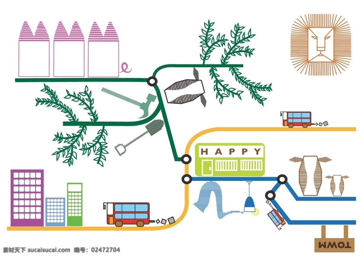 infographic 小镇 交通图 信息图 生活 白色