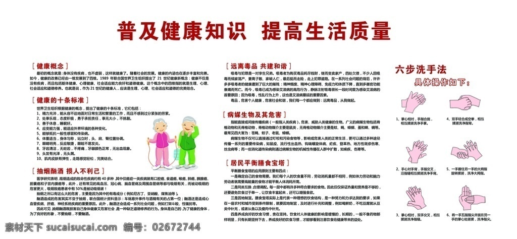 健康教育 宣传栏 健康知识 六步洗手法 健康膳食 远离毒品 戒烟戒酒 展板模板