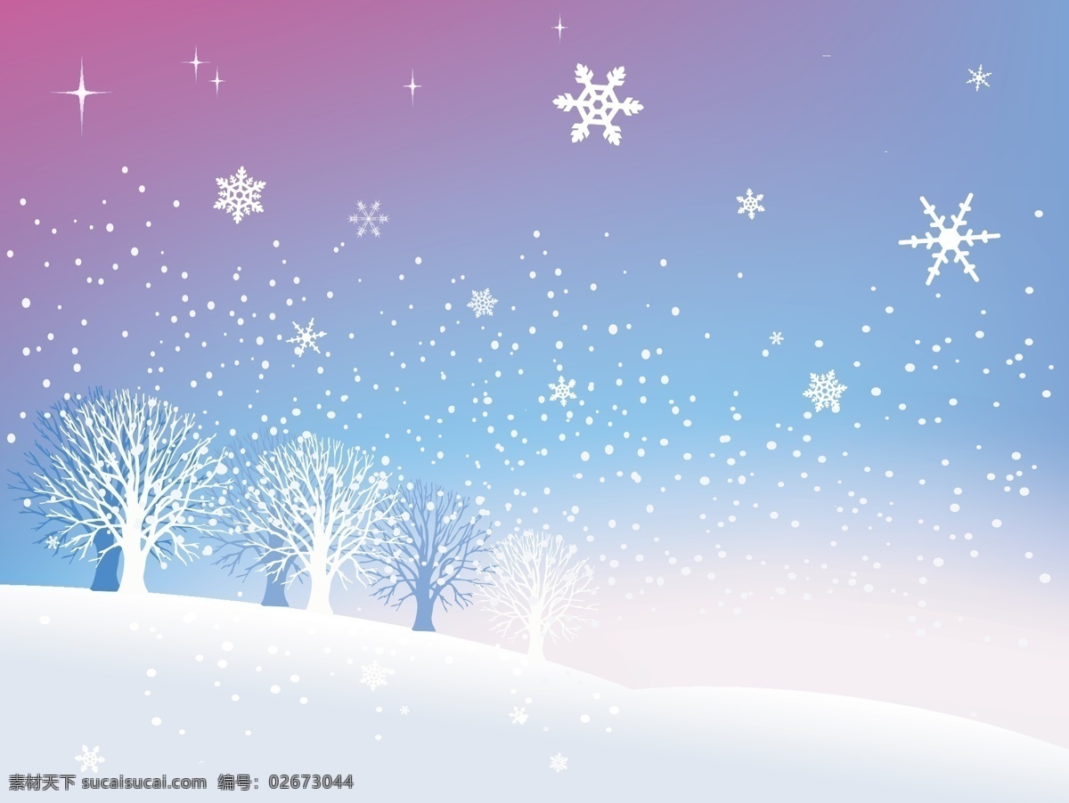 美丽 雪景 矢量 矢量素材 树木 下雪 雪地 雪花 矢量图 其他矢量图