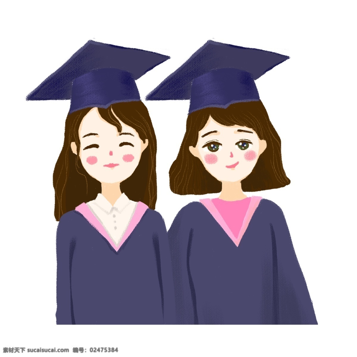 蓝色 手绘 毕业 学生 学习 小清晰 卡通 插画 女孩 女生