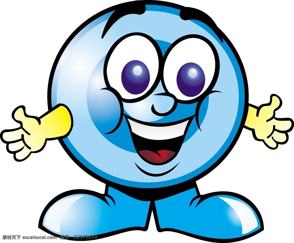蓝色 卡通 拟人化 圆球 可爱 吉祥物 手 器官 开心 笑脸 矢量 源文件