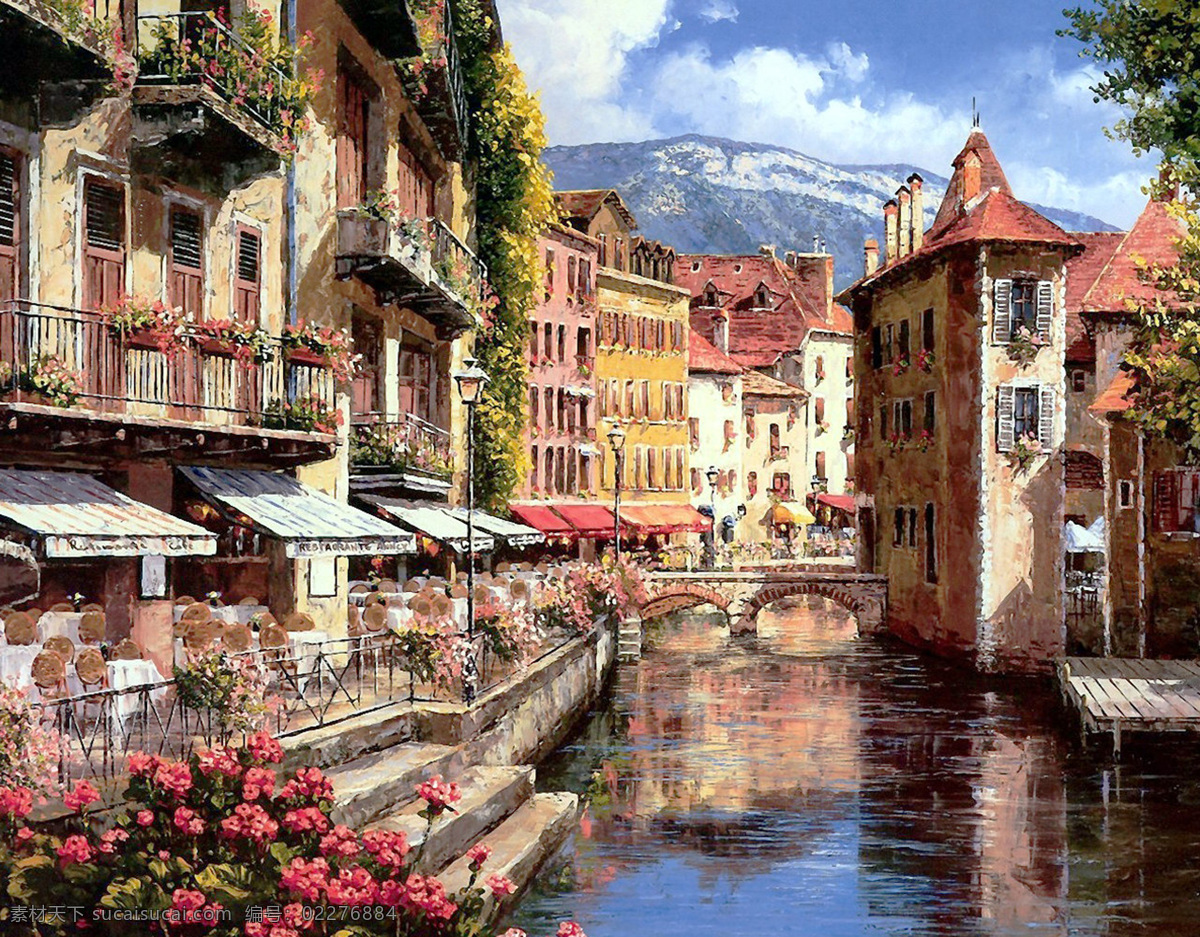 欧洲小镇油画 油画 绘画 艺术 欧洲 小镇 城镇 小城 风景 景色 绘画书法 文化艺术 美术绘画
