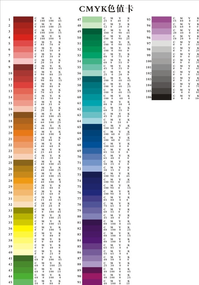 色值卡 cmky 青色 品红 黄色 黑色 矢量