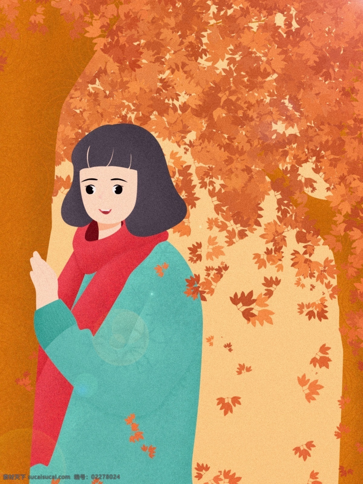 彩绘 枫 树林 女孩 背景 枫叶 广告背景 背景图 创意 枫树林 彩绘背景 通用背景 psd背景 背景展板图