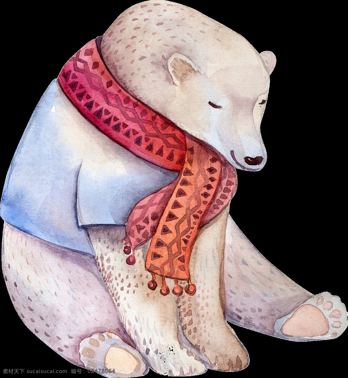 手绘 卡通 北极熊 透明 png素材 白色 黑色 可爱 免扣素材 围巾