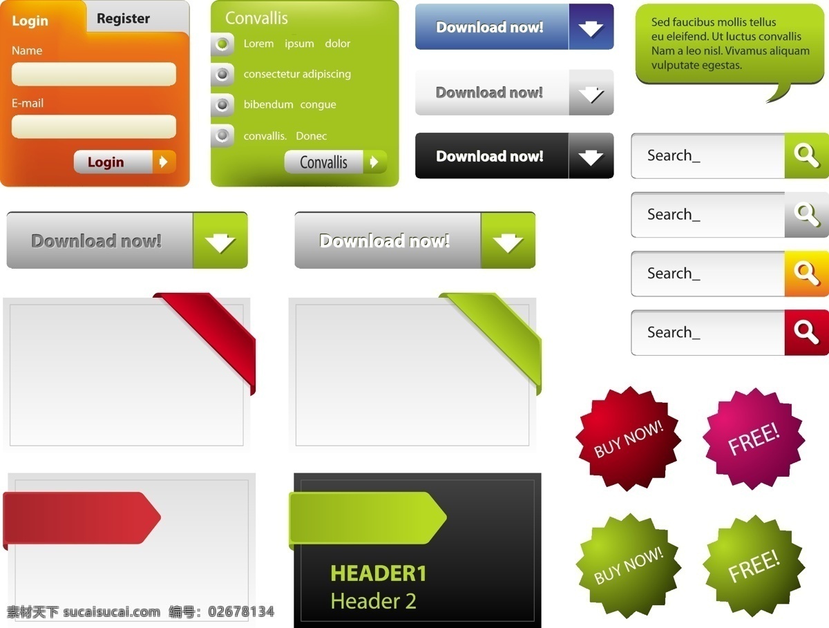 网页设计 元素 按钮 包角 菜单 登陆框 箭头 卡片 模板 设计稿 矢量素材 丝带 质感 搜索框 图标 文本 素材元素 源文件 矢量图