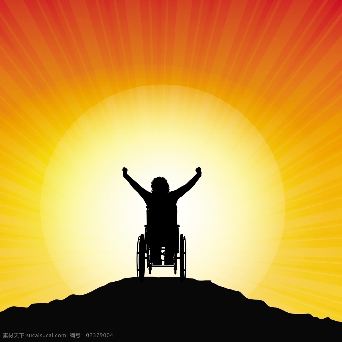 日落 人 上面 背景 抽象 旅行 自然 蓝色 山脉 太阳 天空 风景 剪影 彩色 岩石 成功 冠军 日出 轮椅 胜利