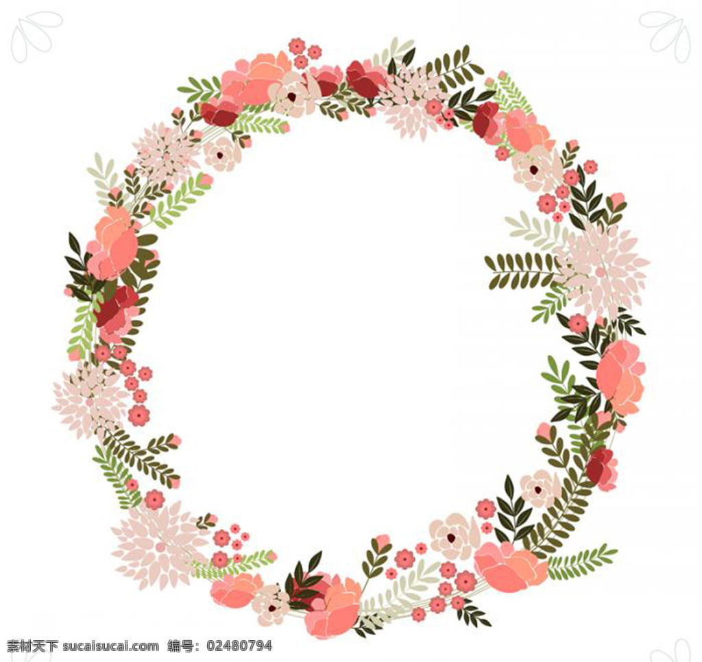 素雅 花卉 圆环 矢量图 素雅花卉 圆环矢量素材 花朵 花环 白色