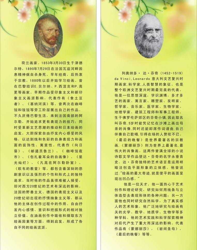 画家 简介 梵高 展板 展板模板 画家简介 达芬奇 矢量 其他展板设计