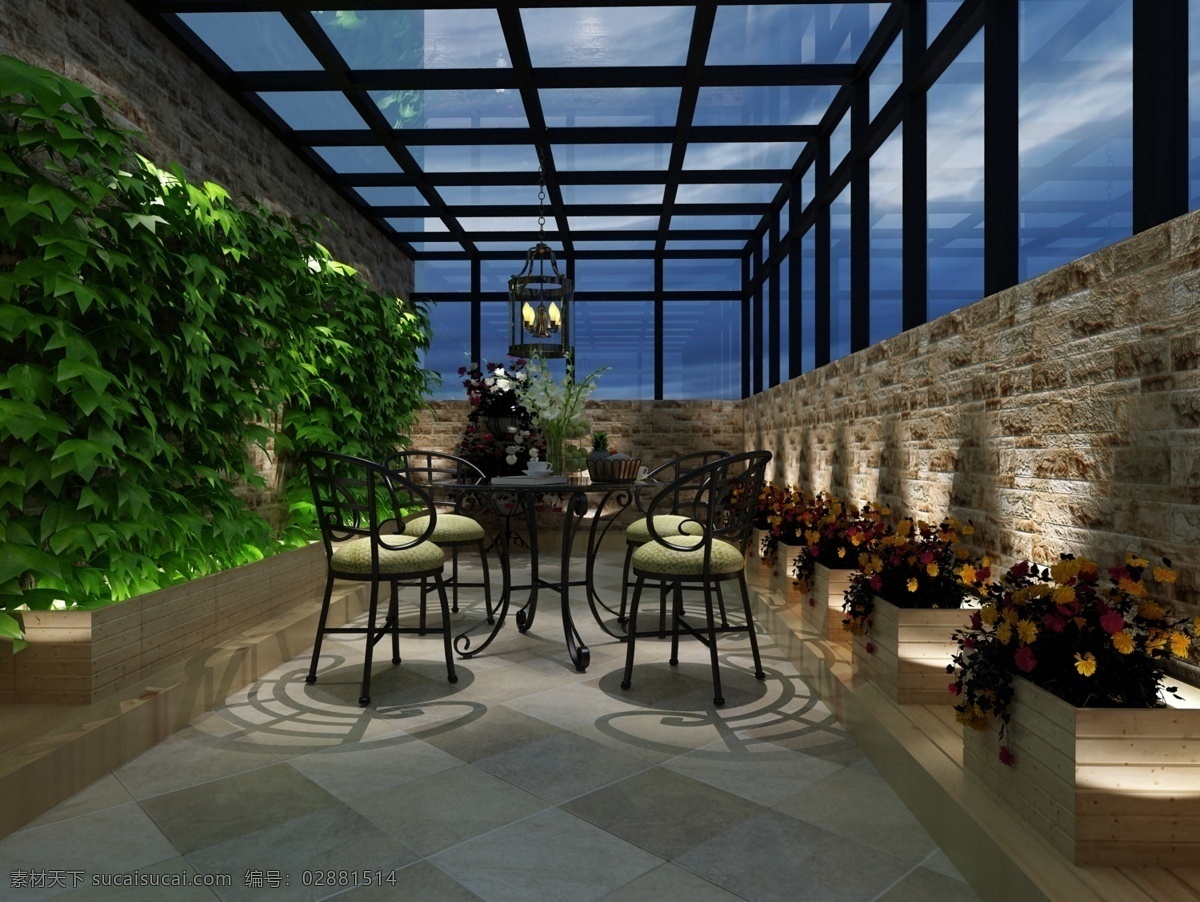 阳光房 阳台房 阳台 玻璃 楼顶花园 环境设计 室内设计