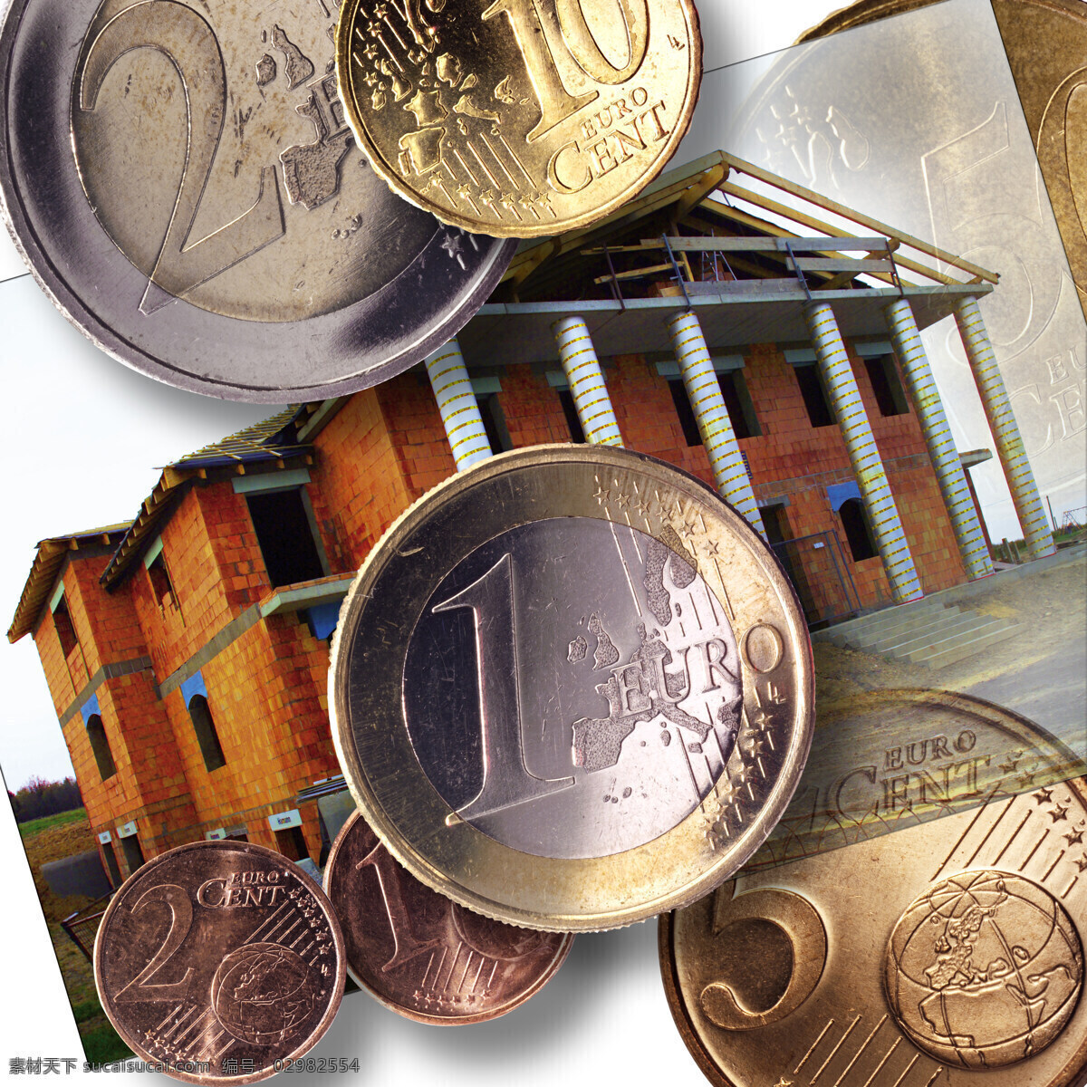 房子 欧元 建筑物 硬币 现代商务 金融货币 商务金融