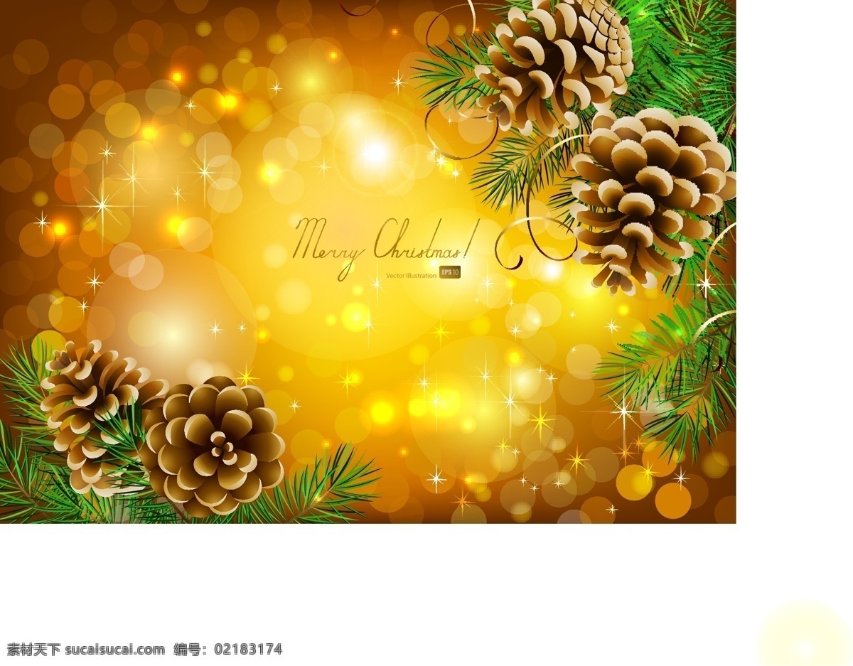 精美 圣诞节 背景 矢量 璀璨 矢量素材 松枝 星光 松果 y大宝 矢量图 其他矢量图