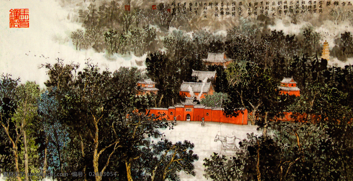 洛阳 古都 八大景 国画 绘画 纹理 书画 马寺钟声 洛阳八大景 文化艺术 绘画书法