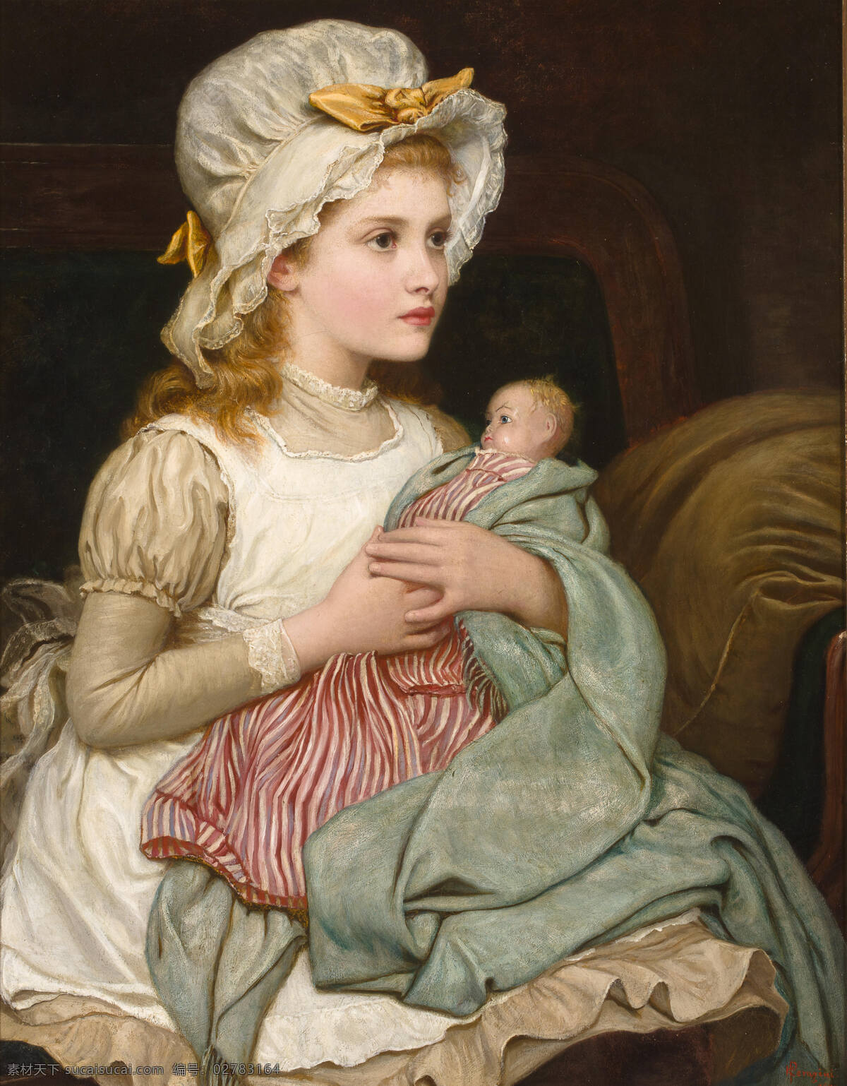 女孩与娃娃 小女孩儿 抱着娃娃 坐像 贵族之家 19世纪油画 油画 绘画书法 文化艺术