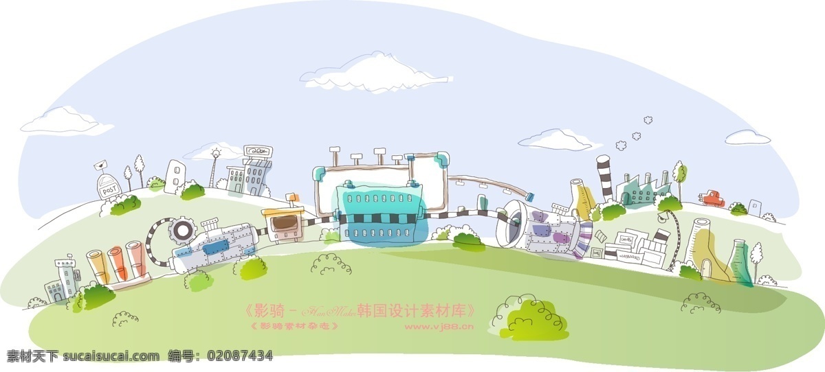 城市 风景 hanmaker 韩国 设计素材 库 城市风景 卡通 漫画 手绘 矢量图 建筑家居