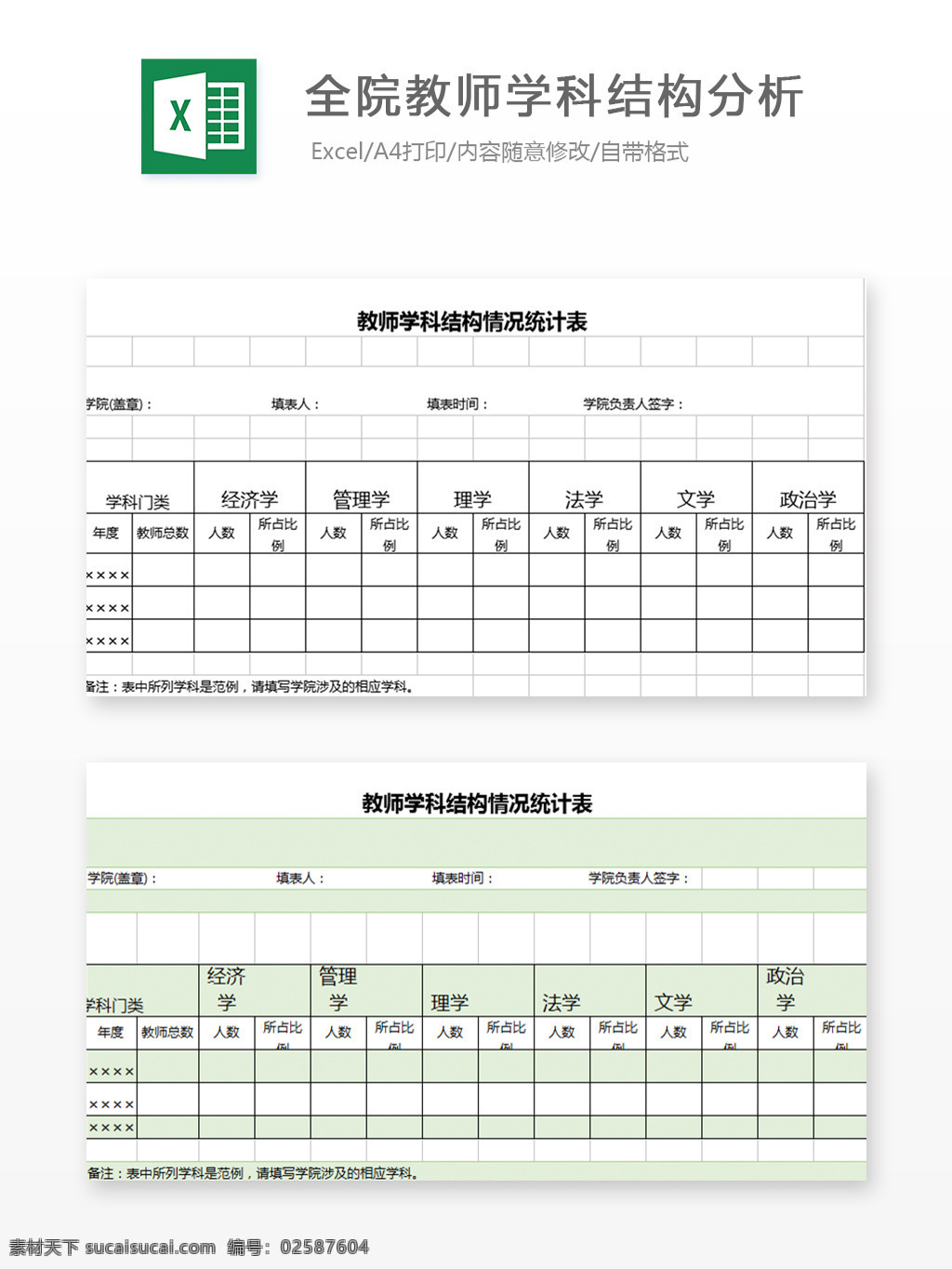 全院 教师 学科 结构 分析 全校 结构分析 图表模板 表格模板 表格设计