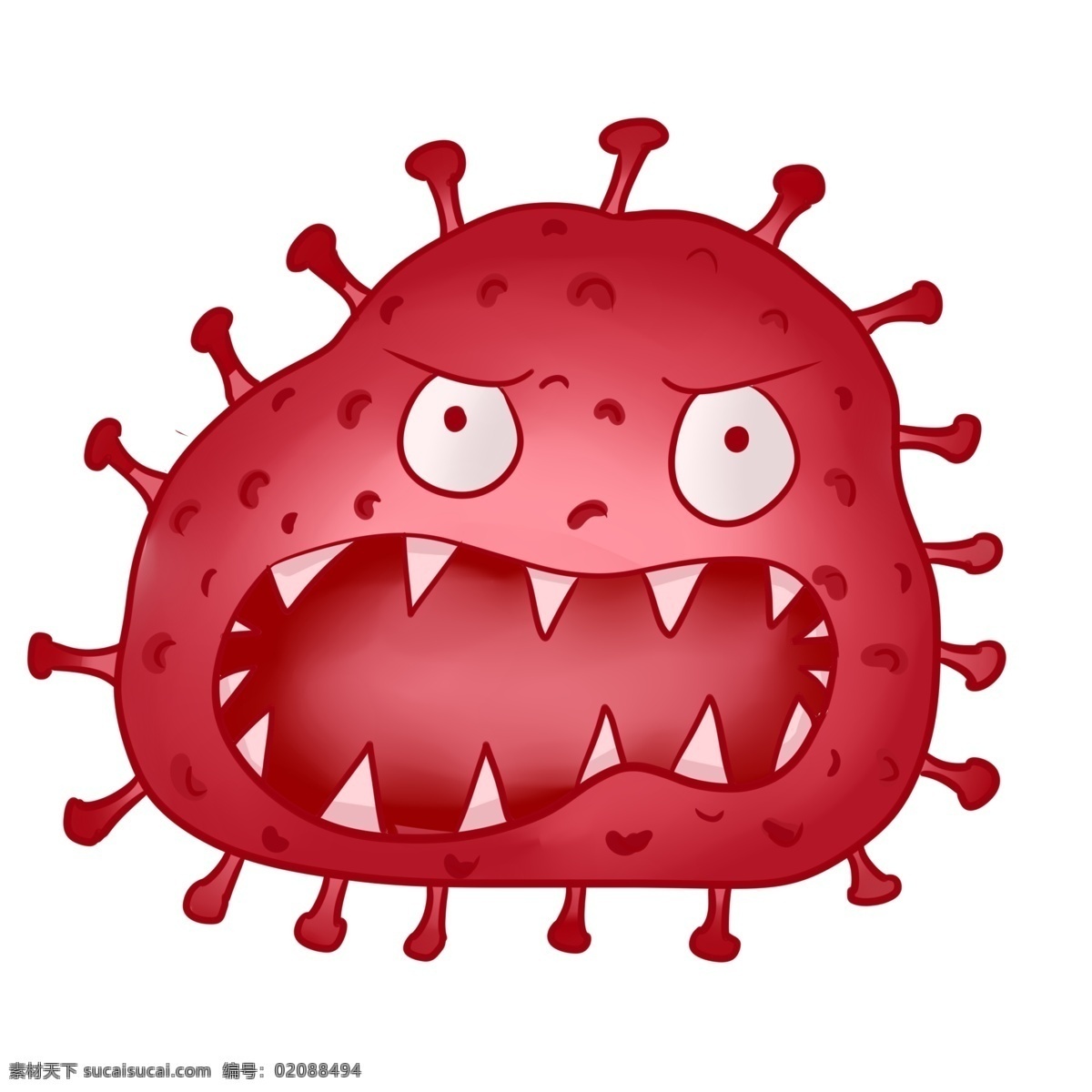红色 卡通 拟人 细菌 拟人表情细菌 红色的细菌 生气的表情 红色触须 卡通细菌插画 生物细菌