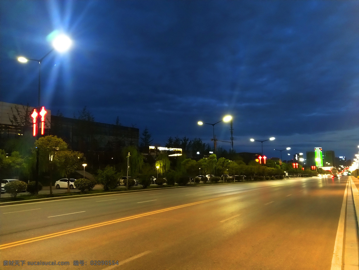 夜色 下 城市 街道 灯光 夜空 道路 建筑景观 自然景观