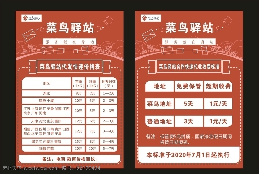 菜鸟 驿站 价格表 宣传单 菜鸟驿站 快递收费 单页 红色