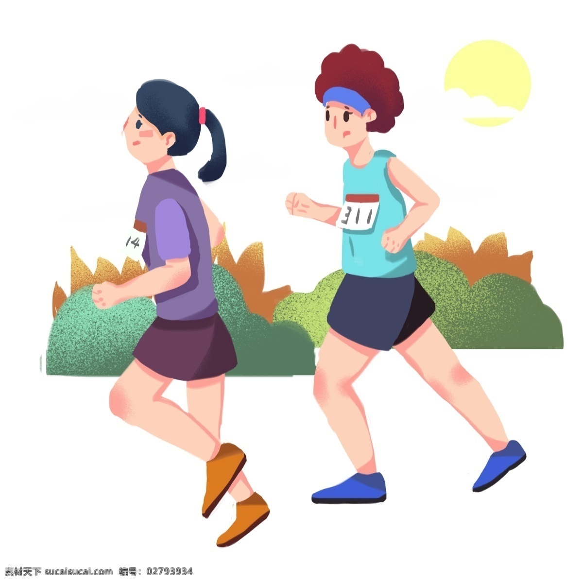 比赛 蓝色 绿色 马拉松 长跑 运动 元素 长跑比赛 体育 卡通手绘 手绘插画 手绘 板绘 插画 卡通人物 体育运动 生活 健身