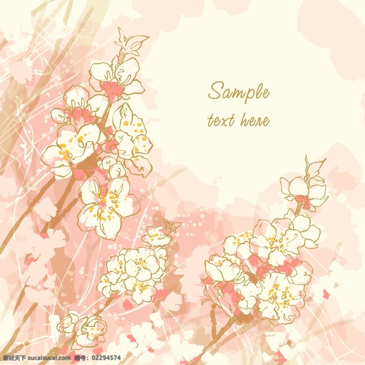矢量 彩绘 花枝 背景 彩色花卉 手绘背景 叶子 画稿背景 斑斑点点 矢量图 花纹花边