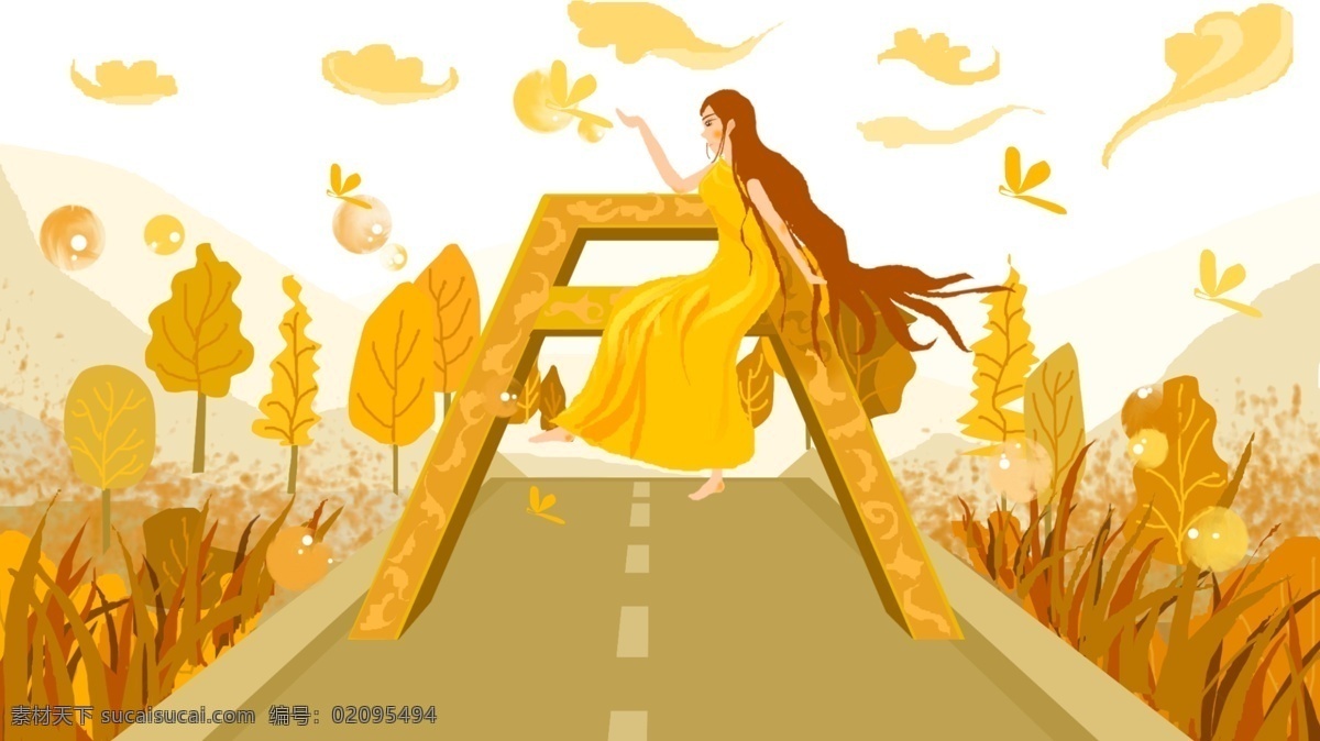 字母 情节 桥 上 看 风景 女孩 唯美 远山 插画 字母a 秋日 秋木 看风景的女孩 美景 手机壁纸 电脑桌面 朋友圈用图 公众号用图 手绘
