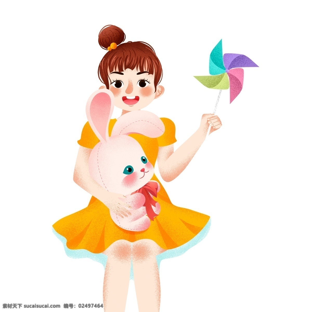 手 风车 小女孩 图案 元素 女孩 卡通人物 卡通女孩 小兔 简约 创意元素 手绘元素 psd元素 免抠元素