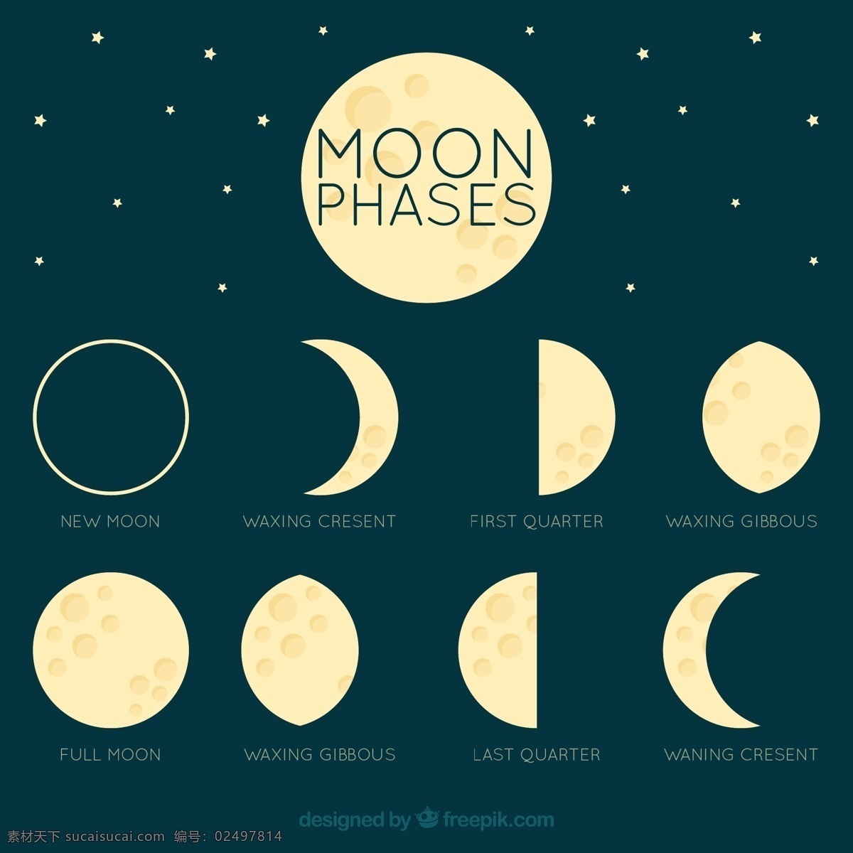 不同 时期 月亮 日历 天空 数字 时间 平面 夜晚 平面设计 时间表 规划师 夜空 宇宙 年 季节 占星术 月 满月 周计划者