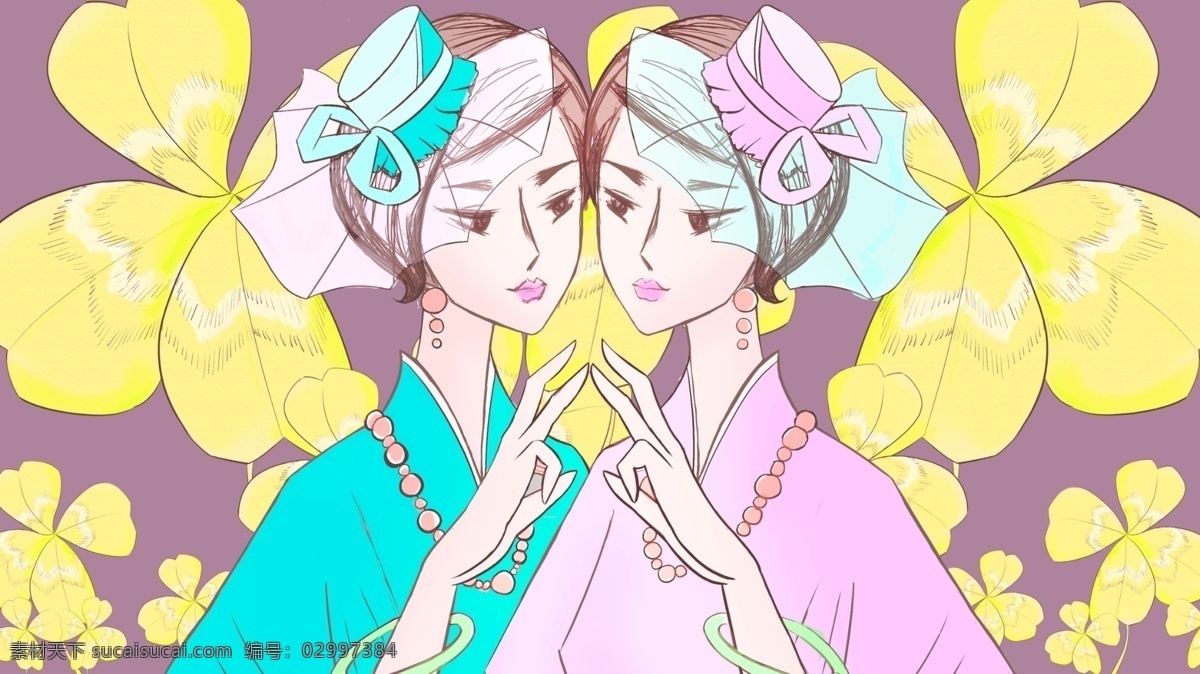 十二星座 双子座 女生 两 生花 星座 女孩 闺蜜 亲密 两生花